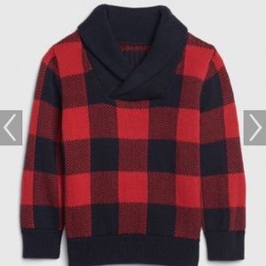 Gap 100% Cotton Buffalo Plaid Shawl Collar Sweater
